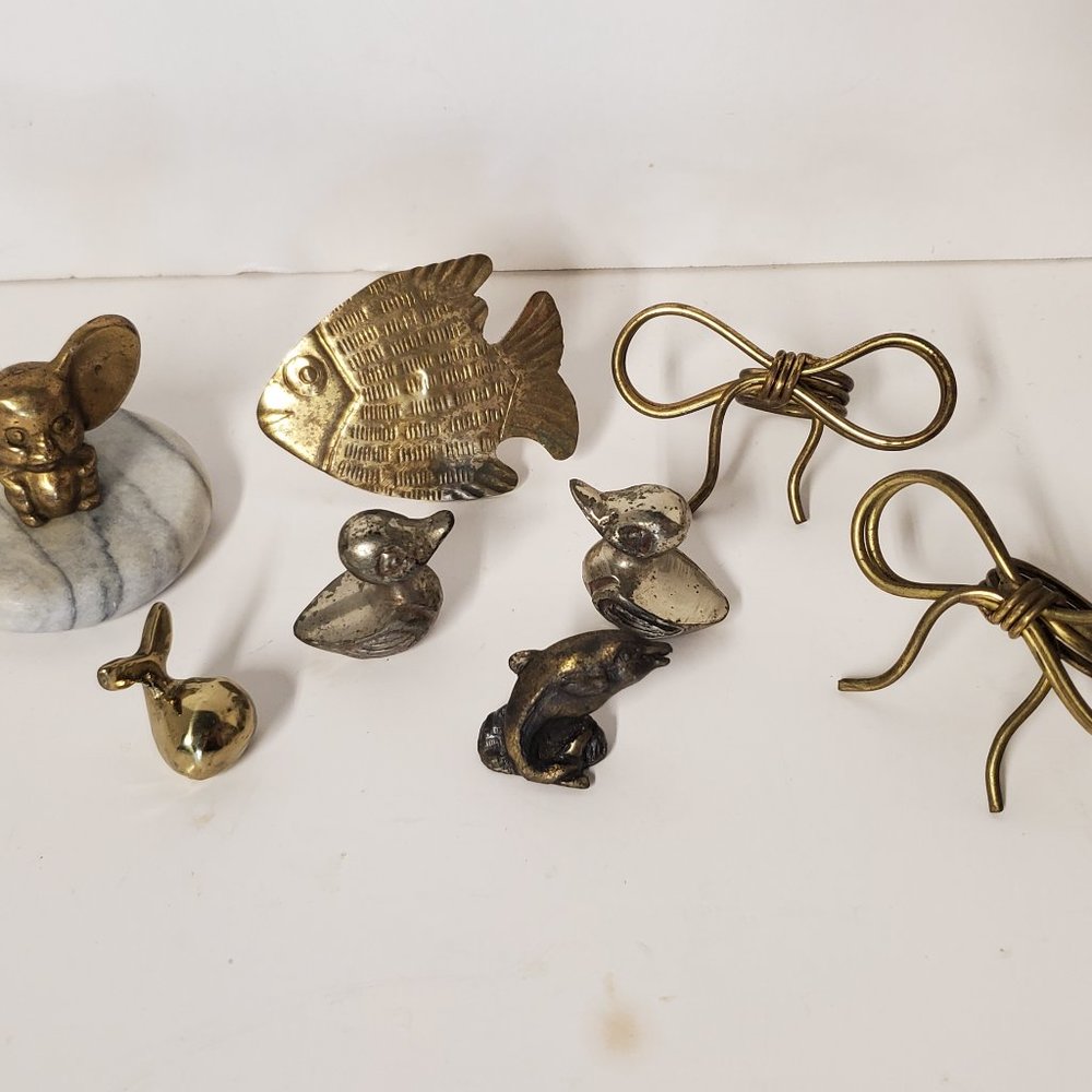Brass Window Box Collectibles Lot of 8 Vintage Fish Dolphin Whale Mouse Bows